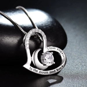 Elegant S925 silver heart necklace with I love you to the moon and back engraving