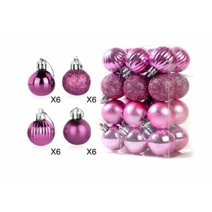 Pink Christmas ball ornaments set of 24 in matte, glossy, glitter, and striped finishes