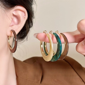 Minimalist Acrylic Marble Round Hoop Earrings With 925 Sterling Silver Post Gold Plated Geometric Retro Earrings For Women Jewelry Gift