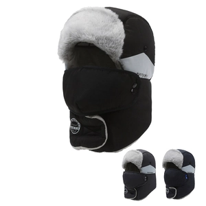 Men Winter Trapper Hat With Detachable Face Mask Windproof Warm Earflaps Aviator Hat Faux Fur Lining Outdoor Skiing Cap