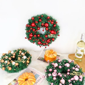 Artificial Christmas Wreath With Balls Berries Pine Needles Merry Christmas Sign For Front Door Wall Hanging Home Decor