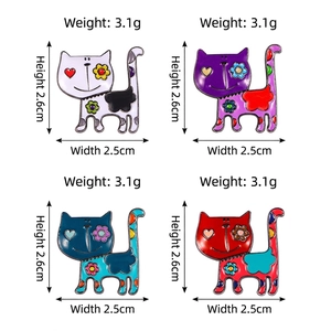 Broches chat de dessin animé mignon avec motifs colorés et strass en quatre couleurs