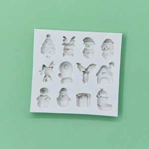 12-cavity Christmas silicone mold for DIY baking with snowman and tree shapes