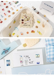 Detail of watercolor dessert stickers and coffee cafe elements for DIY journal decoration