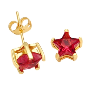 Elegant gold plated S925 sterling silver stud earrings with red star cubic zirconia