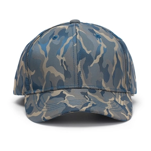Classic camo baseball cap for men with blue and grey camouflage print and curved brim