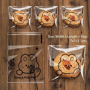 Detail von 7x7cm selbstklebenden Plastiktüten mit Bärenmotiv für Gebäckverpackungen