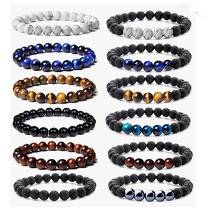 Natural Lava Stone Tiger Eye Howlite Round Bead Elastic Bracelet Yoga Healing Reiki Jewelry For Men Women