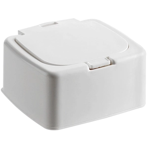 Minimalist white desktop organizer box with pop-up lid for cotton pads and small items