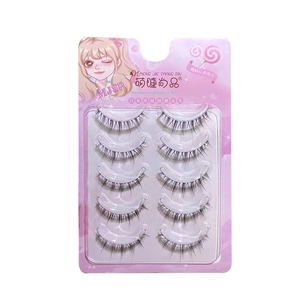 Set of 5 pairs natural wispy false eyelashes with transparent bands and soft fibers