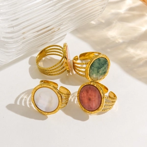 French vintage adjustable gold rings set with natural stones in pink, green and white