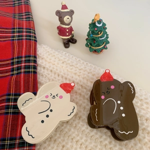 Christmas teddy bear hair claw clips set in cream and brown with festive decorations