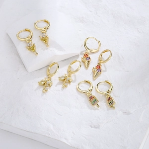 18K gold-plated earrings with colorful zircon summer charms like ice cream and palm trees
