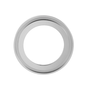 Detailed close-up of a high-polished silver stainless steel circular jewelry ring link