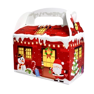 Detailansicht einer festlichen Weihnachtsgeschenkbox mit Weihnachtsmann-Motiv