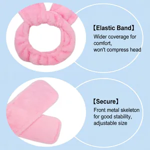 Pink plush hair wrap with internal metal frame for heatless wave styling and makeup