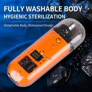 Waterproof electric nose hair trimmer with orange body and LED digital power display