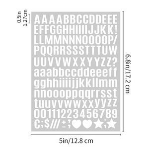 Size chart showing 0.5-inch alphabet stickers dimensions for planner decoration