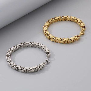 Titanium steel 8mm king chain bracelets in gold and silver with Greek key pattern