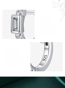 Macro detail of 925 sterling silver stamp and hand-set 5A cubic zirconia on earring