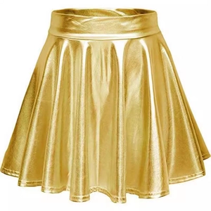Metalen gouden geplooide minirok met hoge taille en glanzende afwerking voor dames