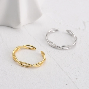 925 Sterling Silver Intertwined Wave Open Ring Adjustable Minimalist Ins Style Niche Design Fashion Jewelry For Women