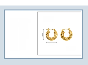 Detail view of 18K gold plated stainless steel lava texture earrings with dimensions