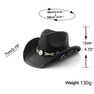 Detailed size specifications for the straw cowboy hat with dimensions and 130g weight