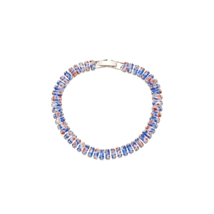 Bracelet tennis avec pierres carrées en verre multicolore et fermoir en métal argenté