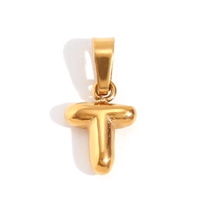 Polished 18K gold-plated stainless steel bubble letter T pendant charm for DIY jewelry