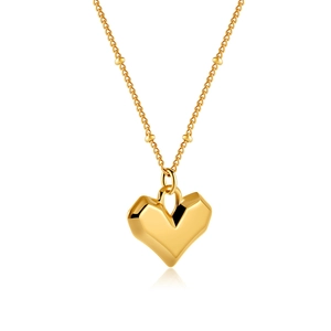 Minimalist 18K gold plated stainless steel heart pendant necklace with faceted geometric design