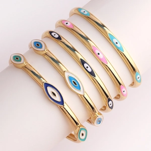 Verstellbare goldene Evil Eye Manschettenarmbänder mit Emaille in fünf Farben