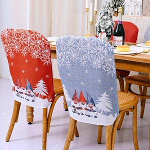 Christmas chair covers set with festive gnome and snowflake print for holiday dining decor