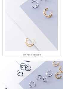 Three-color minimalist double line ear cuff clips in gold, silver, and black finish options