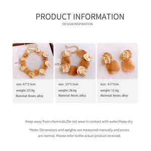 Detailed sizing and weight specifications for the resin and alloy jewelry set components