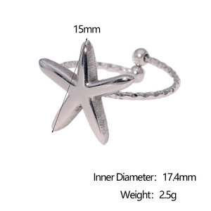 Detailed macro shot showing starfish ring dimensions of 15mm and 17.4mm inner diameter