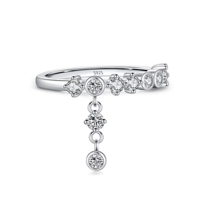Elegant S925 sterling silver ring featuring a sparkling zircon pendant and pavé band