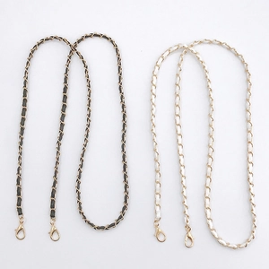 Replacement Bag Strap Metal Alloy Chain Interwoven PU Leather Crossbody Shoulder Handbag Phone Lanyard With Lobster Hooks