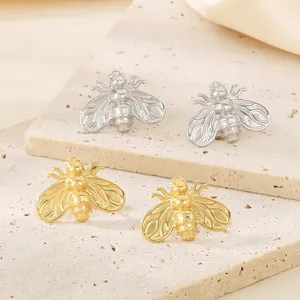Stainless Steel Bee Stud Earrings Korean Simple Vintage Style Insect Design High End Jewelry Accessories For Women