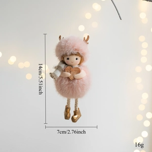 Pink plush angel doll with size measurements: 14cm height and 7cm width for Christmas decor