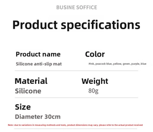 Specifications for 30cm silicone kneading mat showing weight, material and color options
