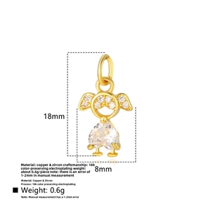 Detail of 18k gold plated little girl charm with heart zircon for DIY jewelry making