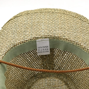 Handmade straw cowboy hat with internal sweatband and windproof rope detail
