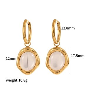 18k gold plated cat eye stone earrings with water drop pendants and size dimensions