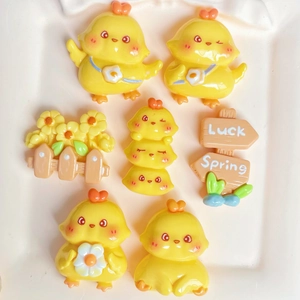 7Pcs cute yellow chicken resin charms set for DIY phone cases and hair accessories