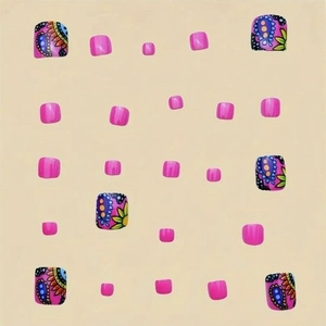 24pcs pink and paisley pattern square press-on toenails set with glossy finish