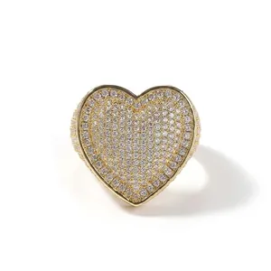 Big Heart Ring Brass With AAA Zircon Pave Setting Hip Hop Streetwear Fashion Statement Jewelry For Men And Women