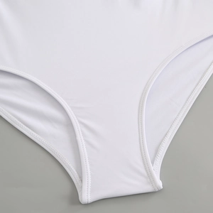 Macro detail of white swimsuit high-elastic fabric with reinforced double-stitch edge