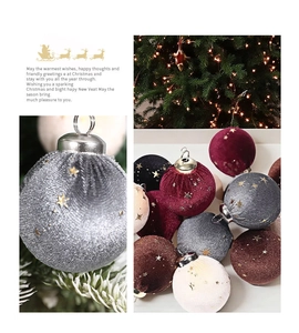 Detailed view of 6cm velvet Christmas balls with golden star patterns in multiple colors