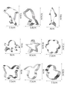 Lot de 9 emporte-pièces en acier inoxydable en formes d'animaux avec dimensions précises